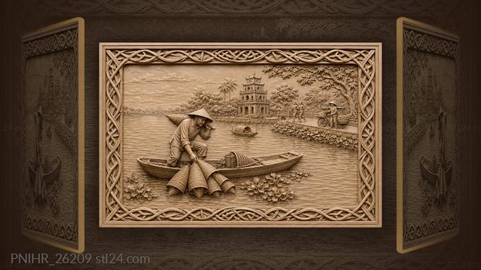 Hanoi dawn fisherman and west lake 3d STL model