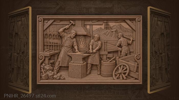 Apprentice grips iron while the smith hammers 3d STL model