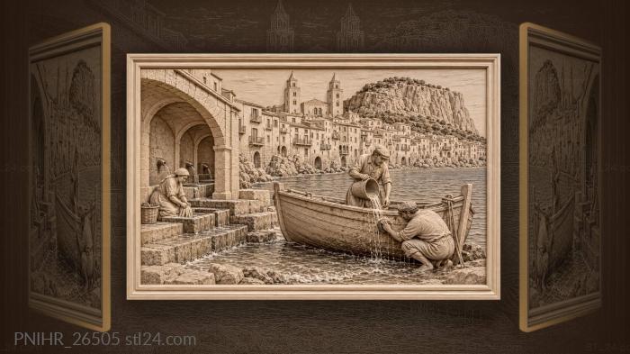 Cefalu fishermen washing beached boat 3d STL model
