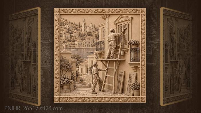 Symi painter restoring neoclassical house 3d STL model