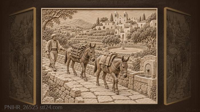 Paros mules on ancient stone road 3d STL model