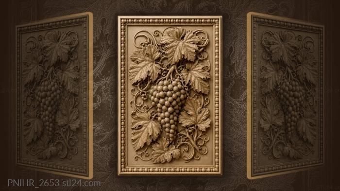Grapes hanging among large leaves 3d STL model