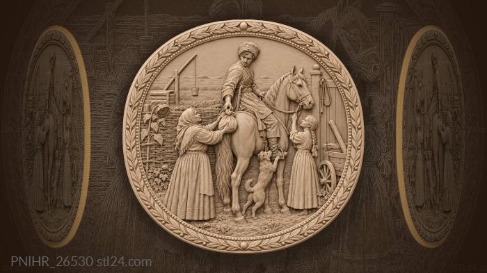 Mother passes provisions to the mounted cossack 3d STL model