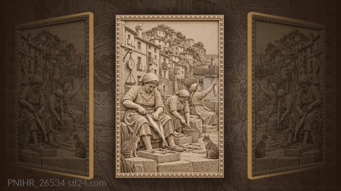 Fishwives clean hake on cudillero quay 3d STL model