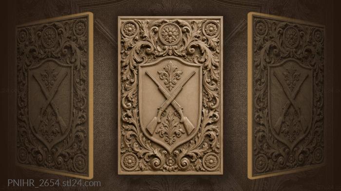Crossed hunting rifles on a shield 3d STL model