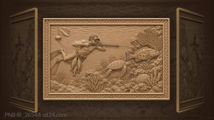 Turtle glides past the aimed grouper 3d STL model