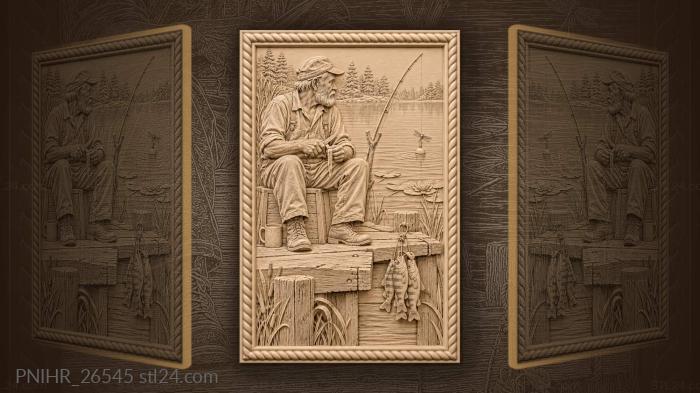 Old fisherman preparing bait dockside 3d STL model