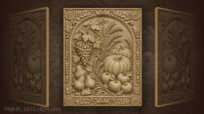 Pears at left pumpkins at right under wheat 3d STL model