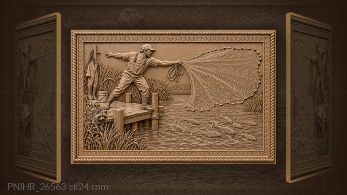 Fisherman casting net tidal creek 3d STL model