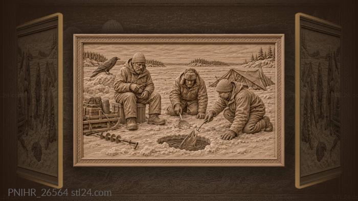 Three men landing a trout together 3d STL model