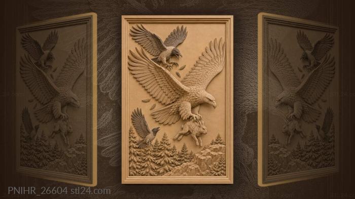 Crow attacks eagle with hare 3d STL model