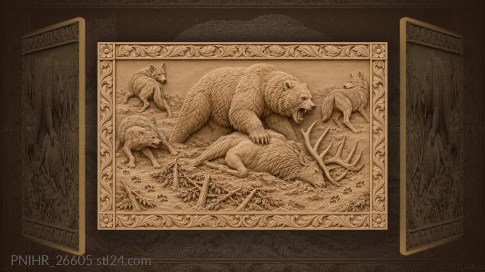 Bear drives wolves from killed elk 3d STL model