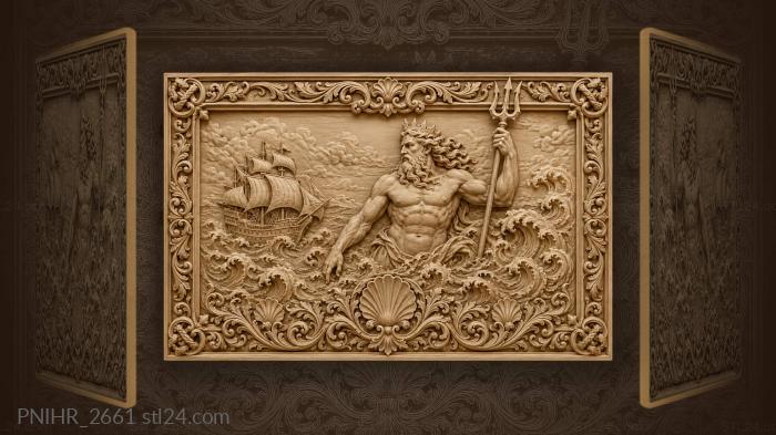 Poseidon with ship and ocean waves 3d STL model