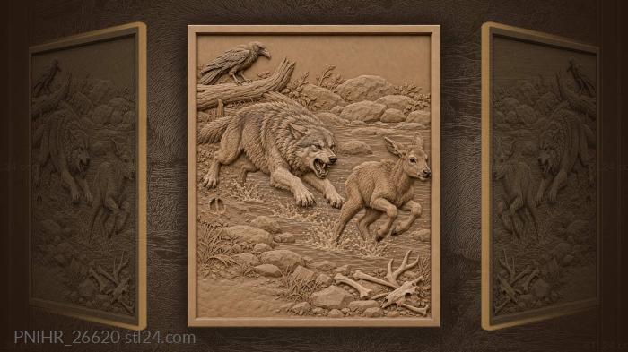 Wolf pursuing elk by stream 3d STL model