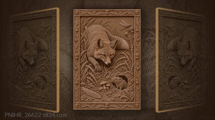 Fox creeping on a vole in the grass 3d STL model