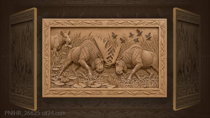 Moose battle in wetland clearing 3d STL model