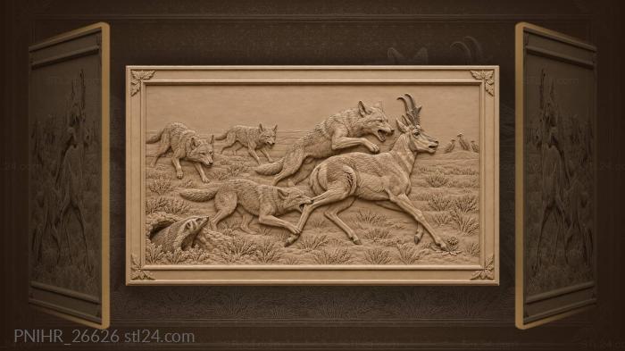 Coyote pack hunts pronghorn plains 3d STL model