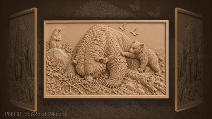 Cub tugging the ear of a digging bear 3d STL model