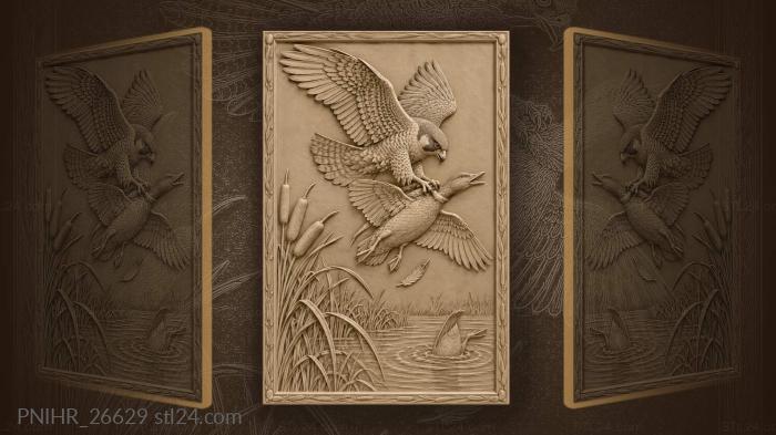 Falcon seizes duck above marsh reeds 3d STL model