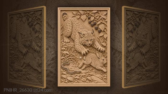 Bobcat hunting rabbit in thicket 3d STL model
