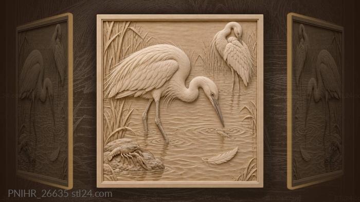 Snowy egret hunting small fish 3d STL model
