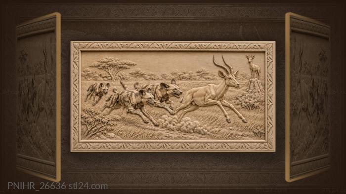 African dogs chasing impala wildlife 3d STL model
