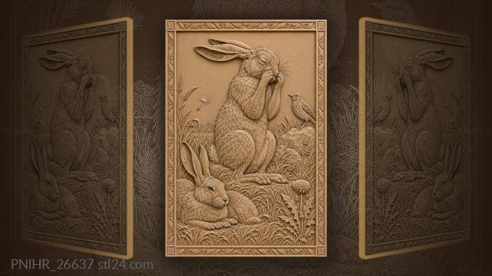Hare grooming in summer meadow 3d STL model