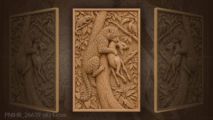 Leopard hunts antelope in tree 3d STL model