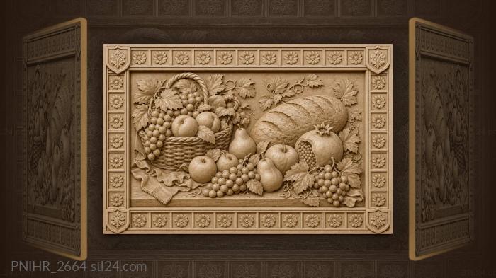 Fruits bread grapes still life abundance 3d STL model