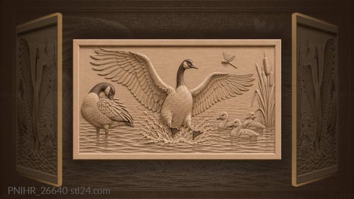 Geese landing on evening lake 3d STL model