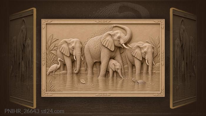 Elephants at the watering hole family 3d STL model