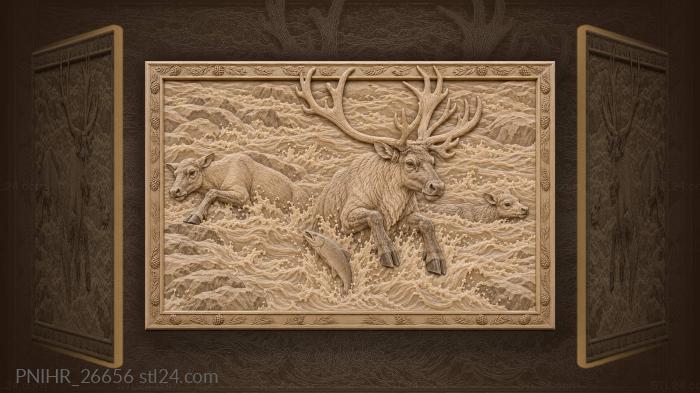 Caribou crossing wild river rapids 3d STL model