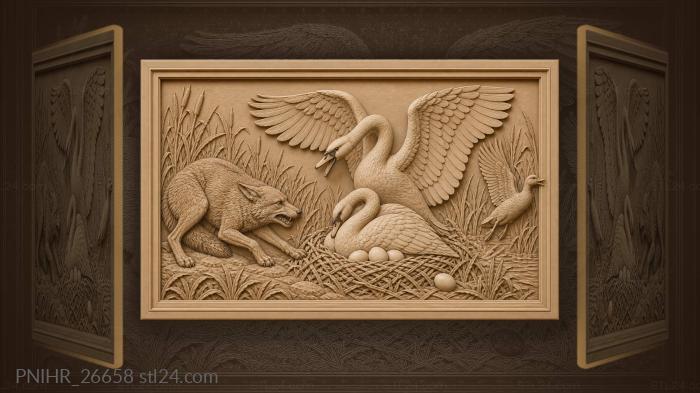 Swans defending nest from fox 3d STL model