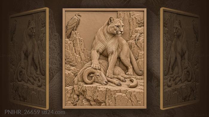 Mountain lion with bighorn sheep prey 3d STL model