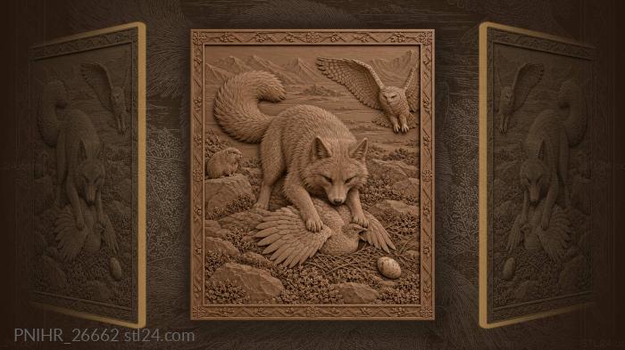 Arctic fox pinning a bird on a hummock 3d STL model