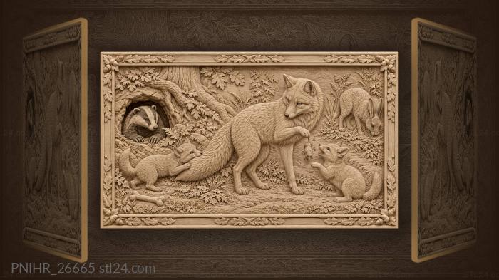 Fox family playful scene woodland creatures 3d STL model