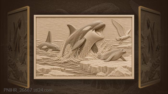 Orcas hunting seal arctic drama 3d STL model