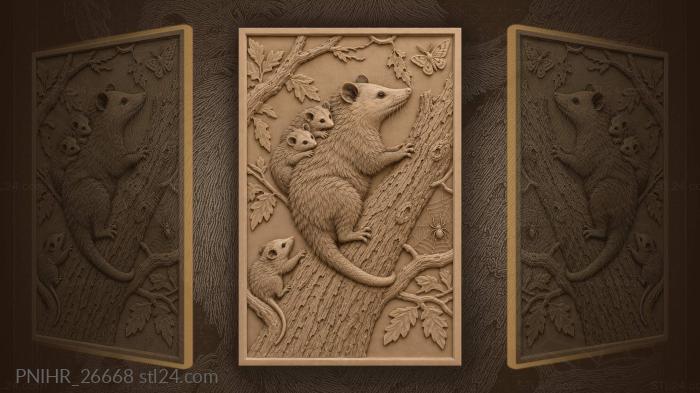 Opossum mother with playful young 3d STL model