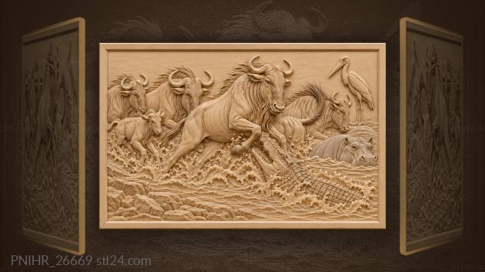 Wildebeest stampede river crossing danger 3d STL model