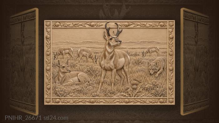 Pronghorn herd prairie danger coyote 3d STL model
