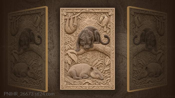 Panther watching sleeping tapir jungle 3d STL model
