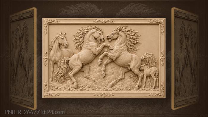 Wild stallions battling dusty plains 3d STL model