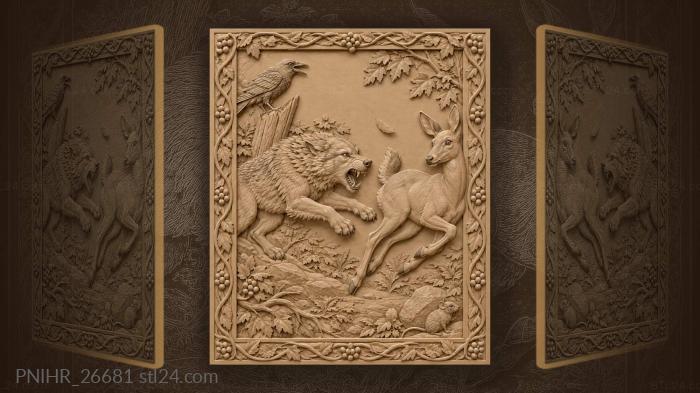 Wolf pursuing white-tailed deer raven calls 3d STL model