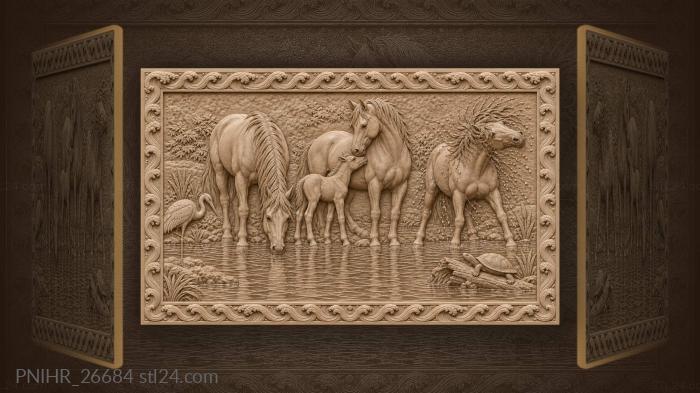 Wild horses drinking at the water 3d STL model
