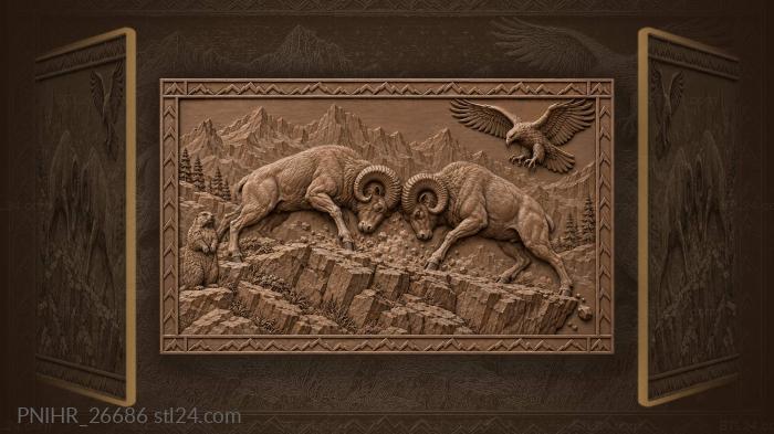 Rams battling on mountain ridge 3d STL model