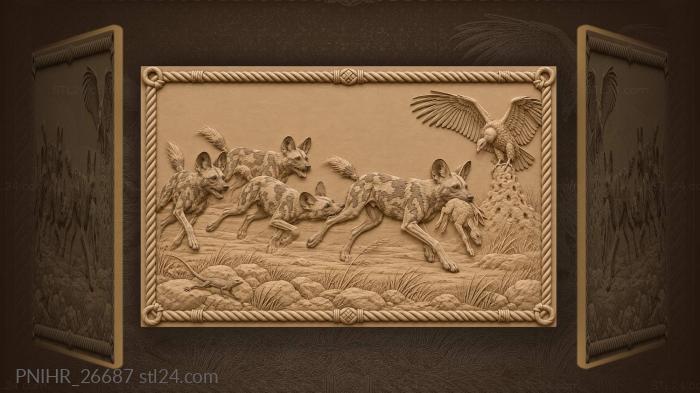 African dogs hunting hare savanna 3d STL model