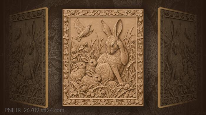 Hare mother with playful leverets 3d STL model
