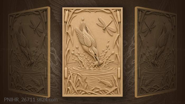 Kingfisher dive with escaping fish 3d STL model