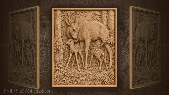 Gentle deer mother with playful fawns 3d STL model