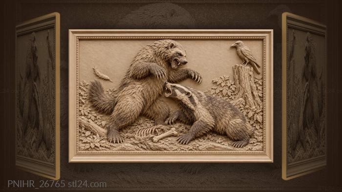 Wolverine badger fight with watchful crow 3d STL model